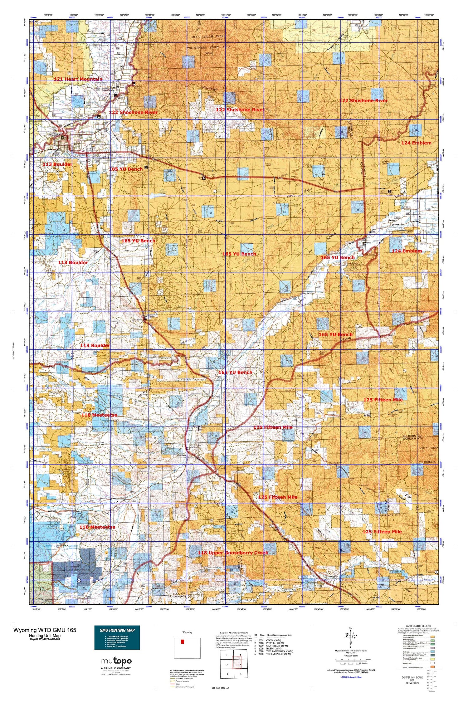 Wyoming Whitetail Deer Gmu 165 Map Mytopo Map Store 8319