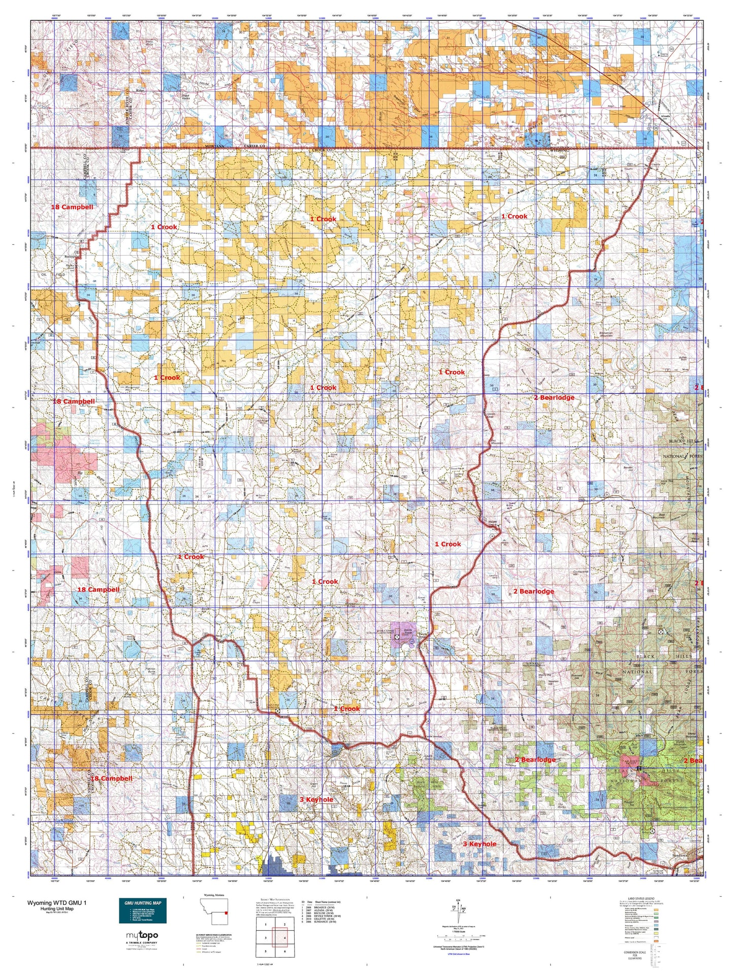 Wyoming Whitetail Deer GMU 1 Map Image