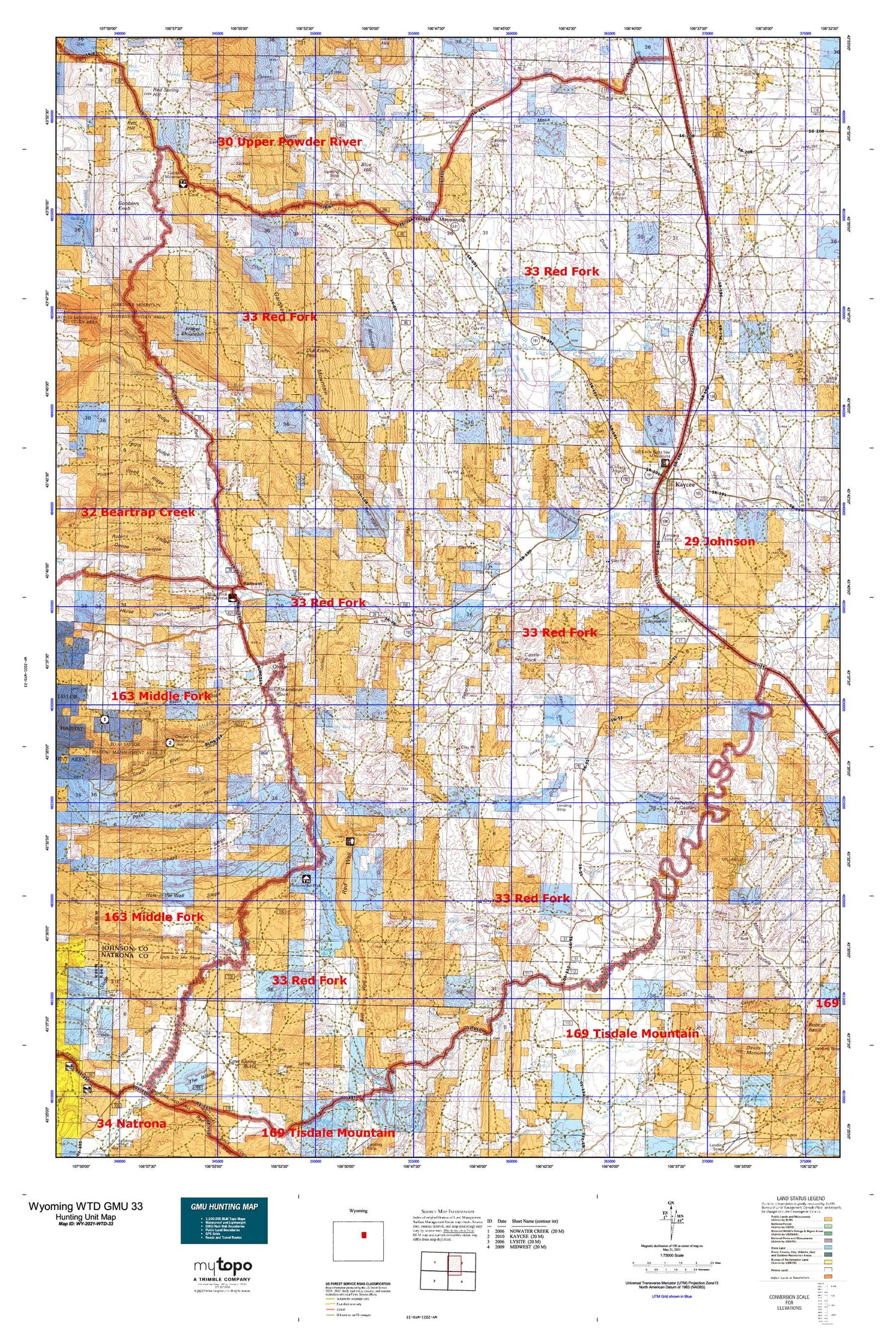 Wyoming Whitetail Deer GMU 33 Map Image