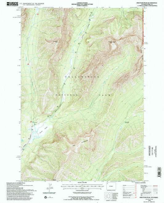 Classic USGS Abiathar Peak Wyoming 7.5'x7.5' Topo Map Image