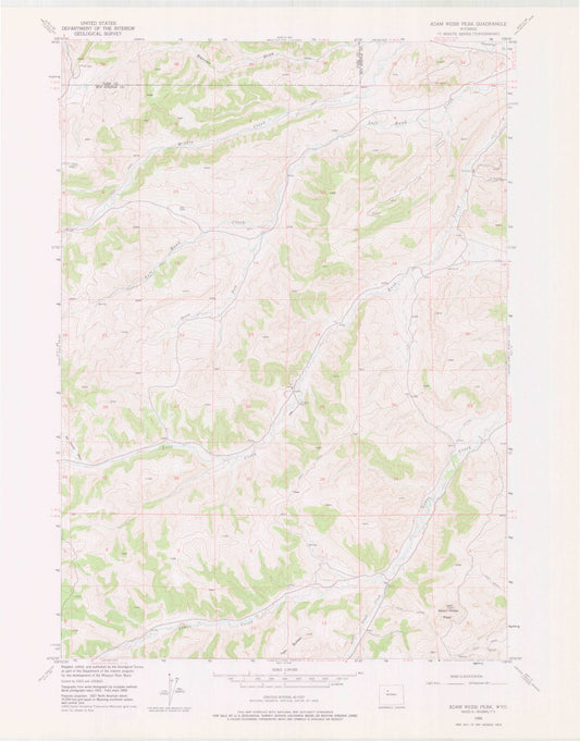 Classic USGS Adam Weiss Peak Wyoming 7.5'x7.5' Topo Map Image