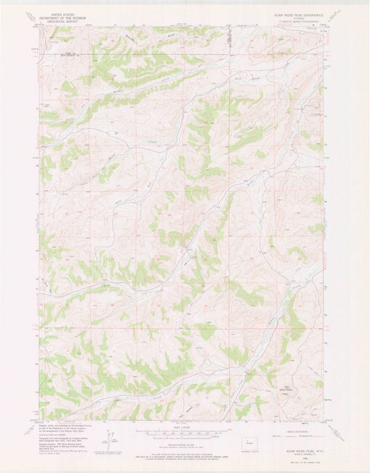 Classic USGS Adam Weiss Peak Wyoming 7.5'x7.5' Topo Map Image