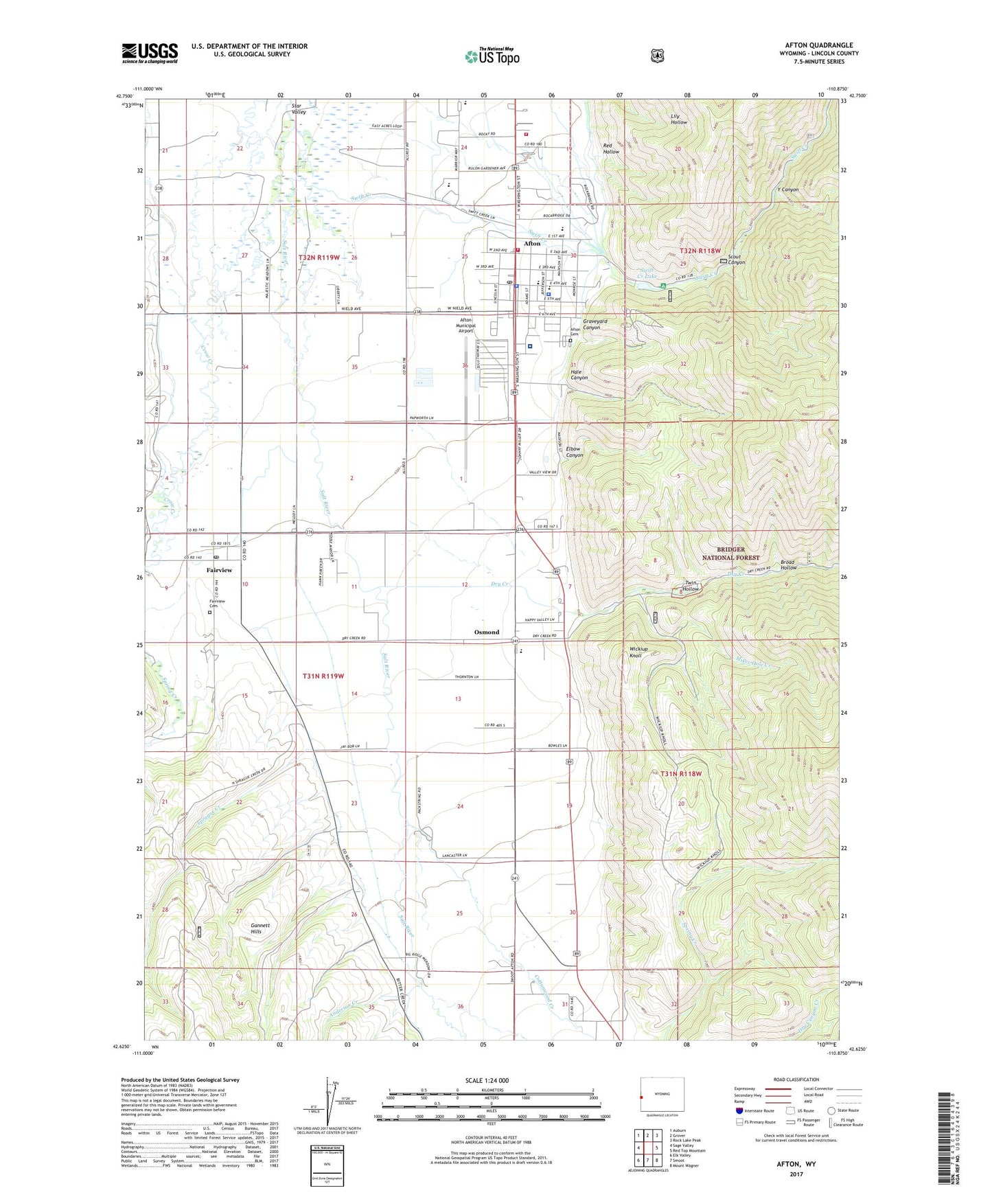 Afton Wyoming US Topo Map Image