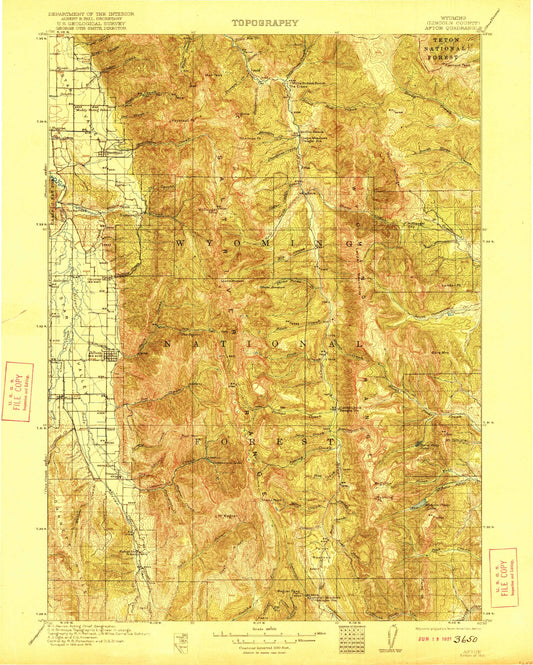 Historic 1921 Afton Wyoming 30'x30' Topo Map Image