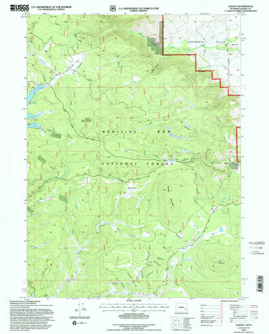Classic USGS Albany Wyoming 7.5'x7.5' Topo Map Image