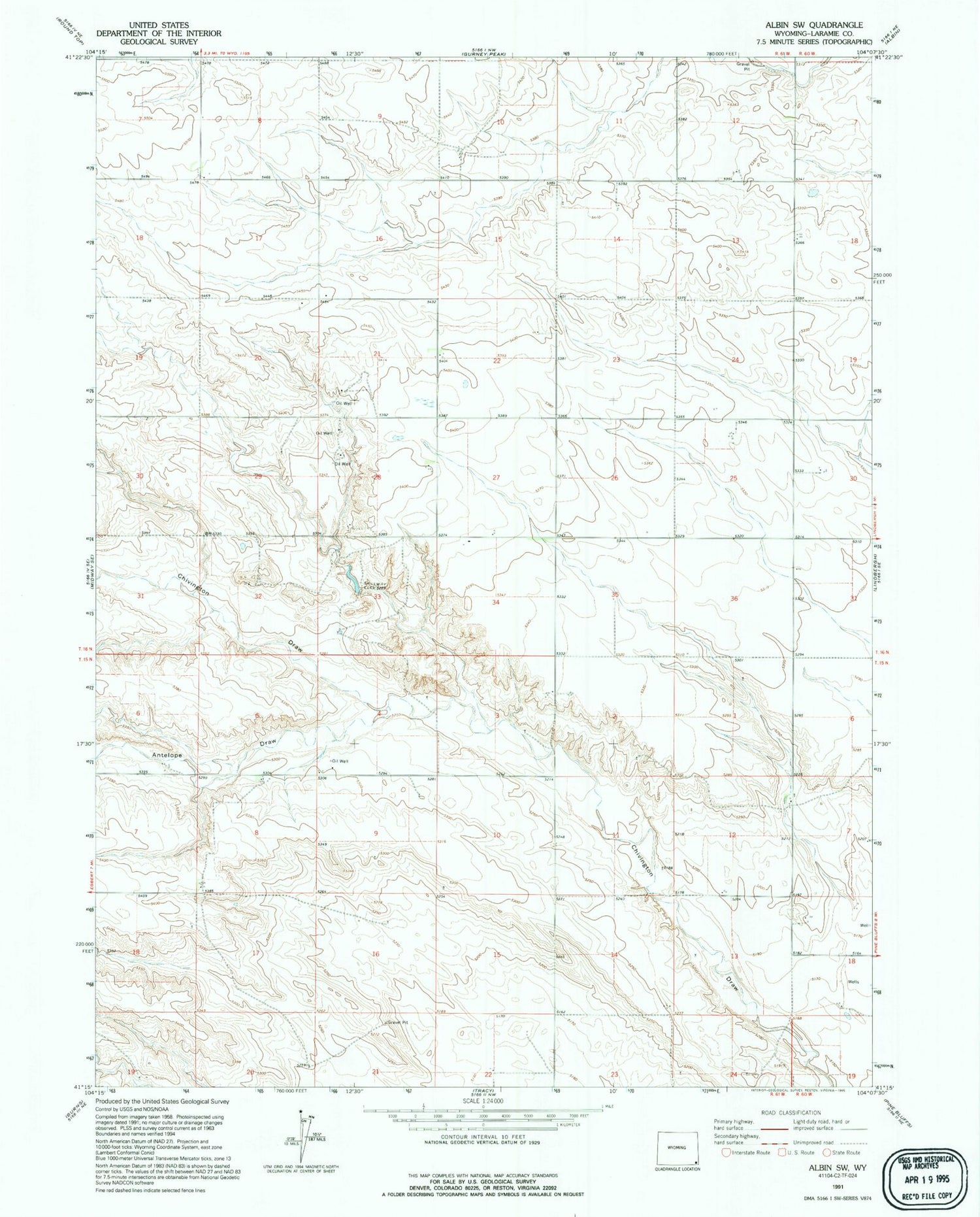 Classic USGS Albin SW Wyoming 7.5'x7.5' Topo Map Image