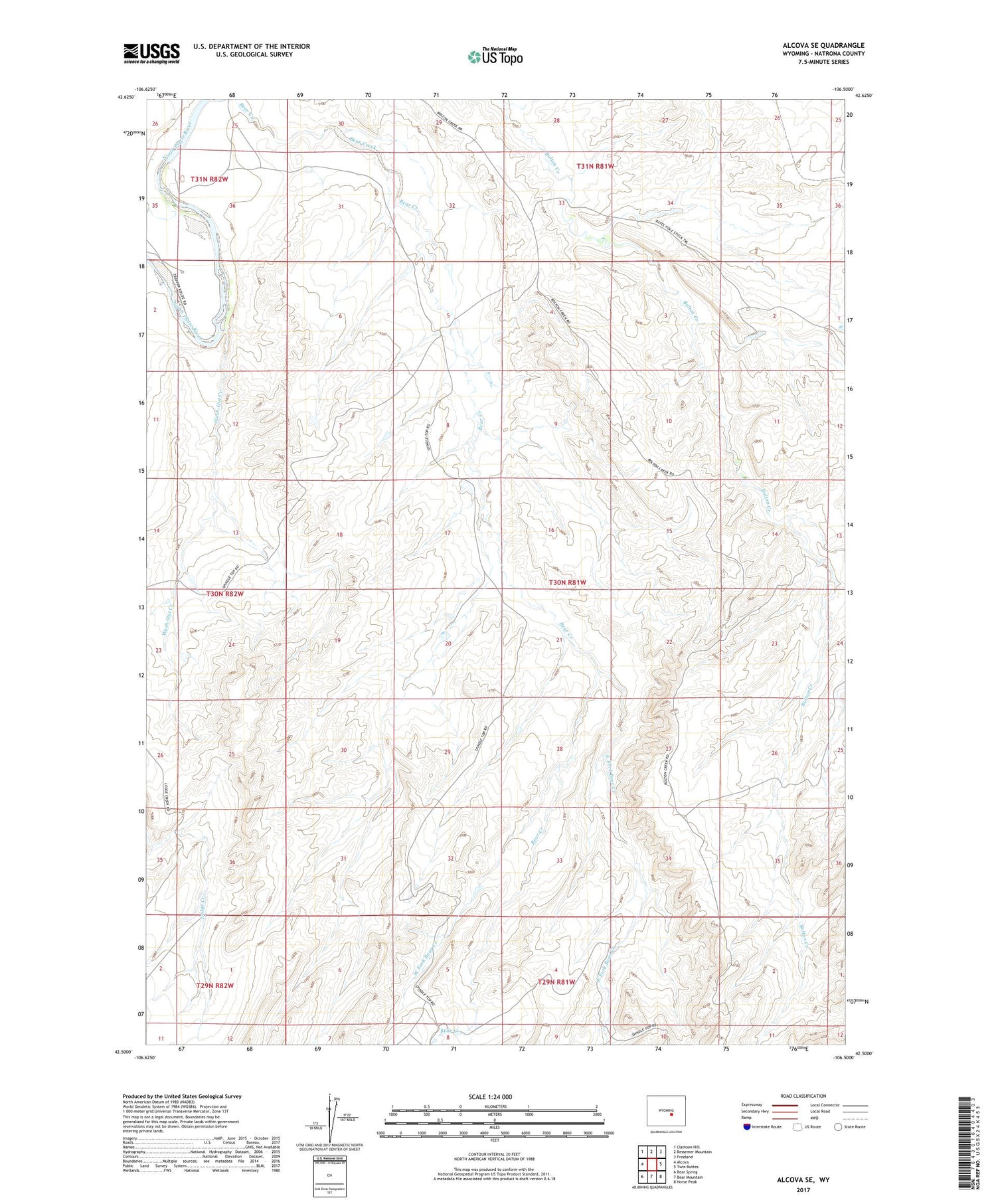Alcova SE Wyoming US Topo Map Image
