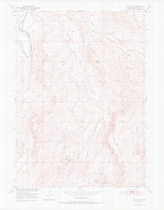 Classic USGS Alcova SE Wyoming 7.5'x7.5' Topo Map Image