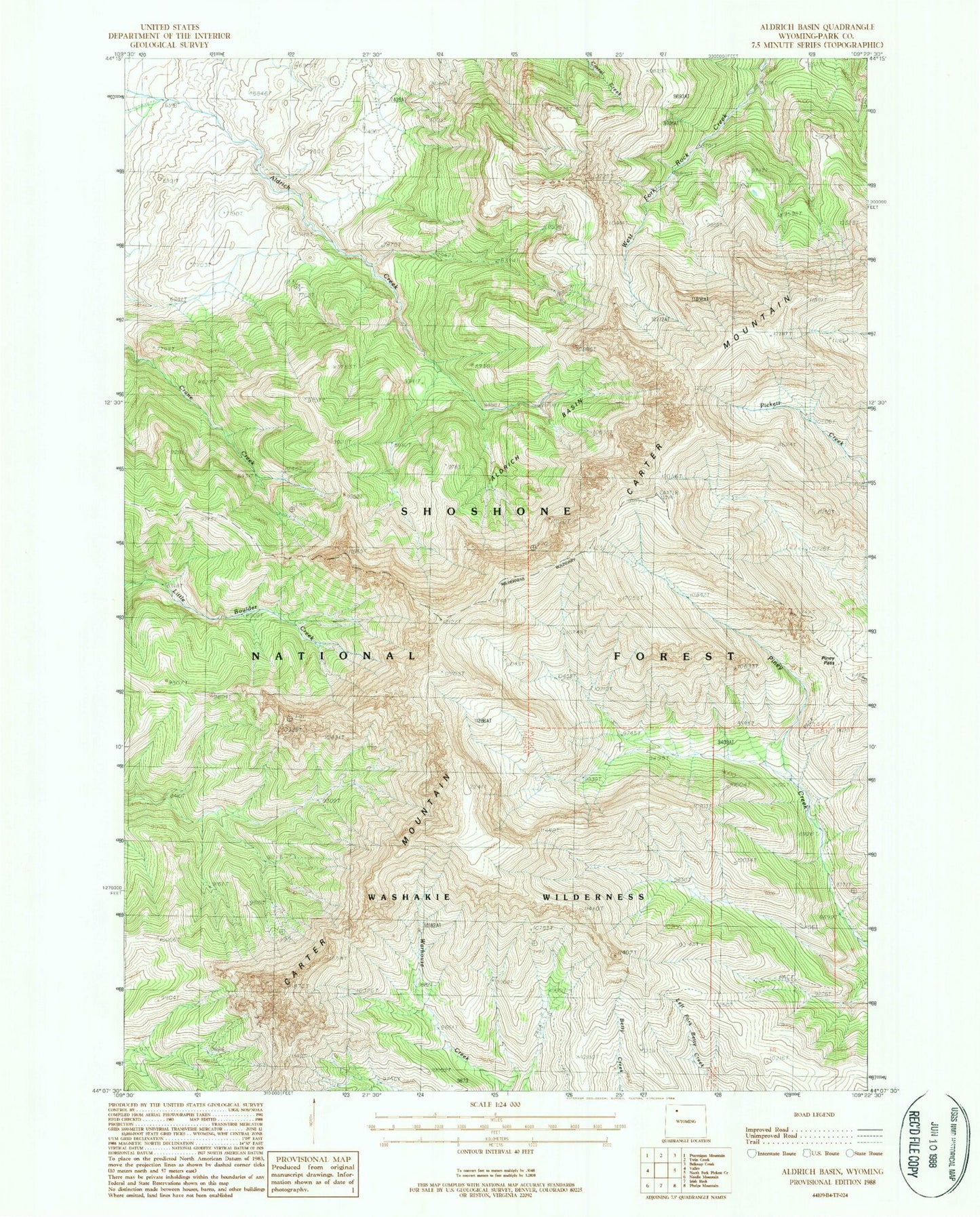 Classic USGS Aldrich Basin Wyoming 7.5'x7.5' Topo Map Image