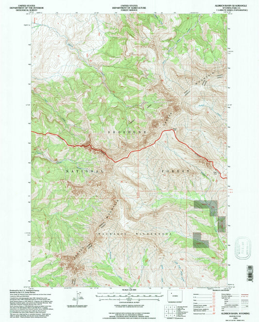 Classic USGS Aldrich Basin Wyoming 7.5'x7.5' Topo Map Image