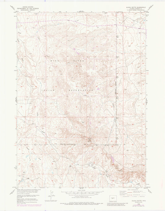 Classic USGS Alkali Butte Wyoming 7.5'x7.5' Topo Map Image