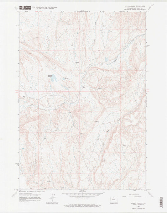 Classic USGS Alkali Creek Wyoming 7.5'x7.5' Topo Map Image