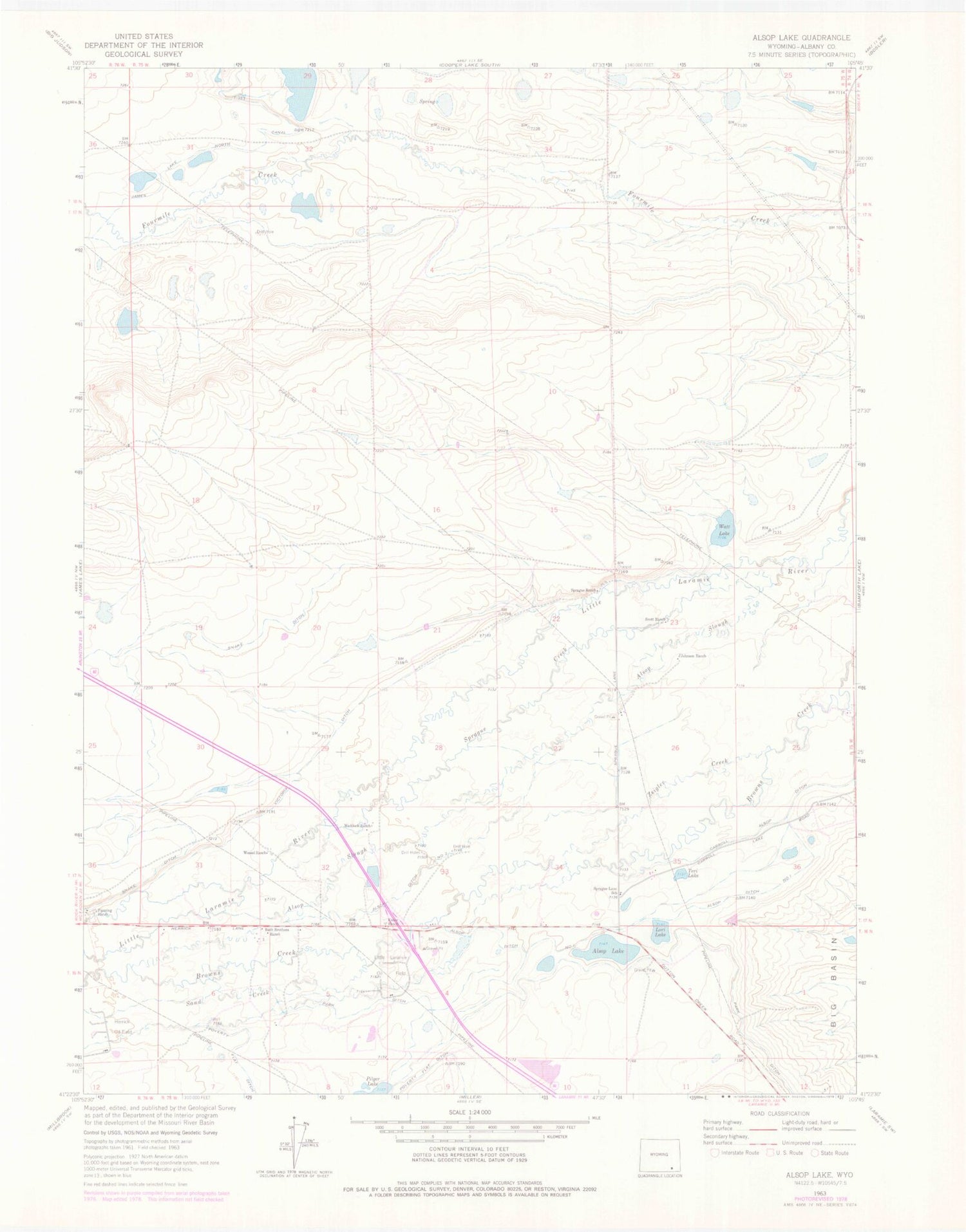 Classic USGS Alsop Lake Wyoming 7.5'x7.5' Topo Map Image