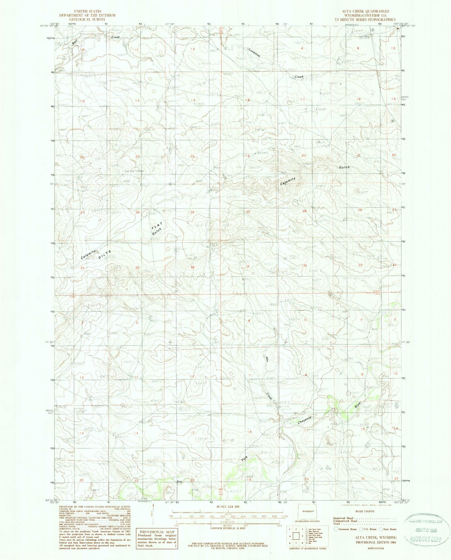 Classic USGS Alta Creek Wyoming 7.5'x7.5' Topo Map Image
