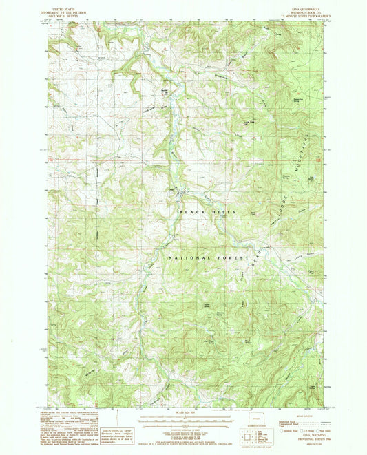Classic USGS Alva Wyoming 7.5'x7.5' Topo Map Image
