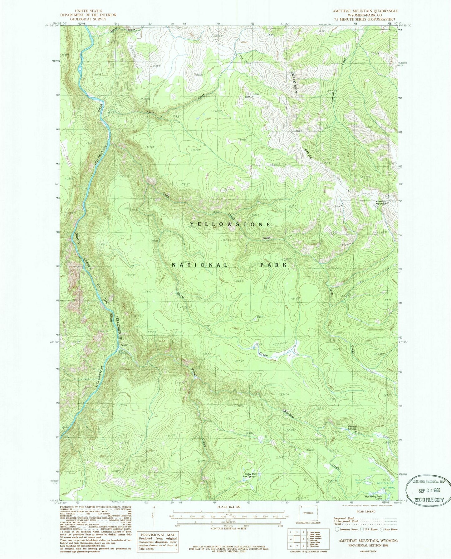 Classic USGS Amethyst Mountain Wyoming 7.5'x7.5' Topo Map Image