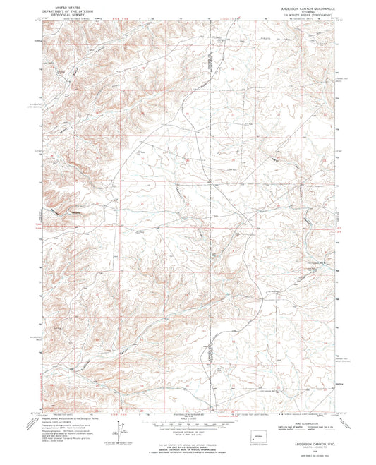 Classic USGS Anderson Canyon Wyoming 7.5'x7.5' Topo Map Image