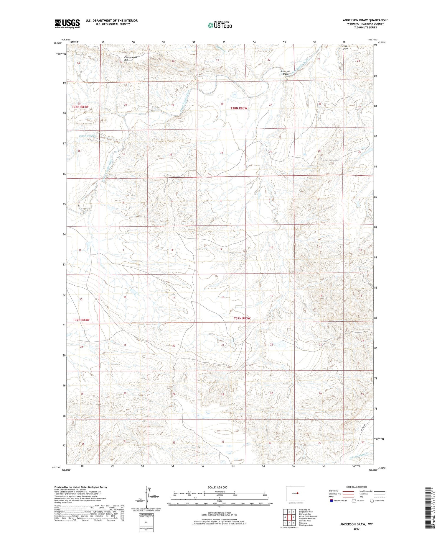 Anderson Draw Wyoming US Topo Map Image