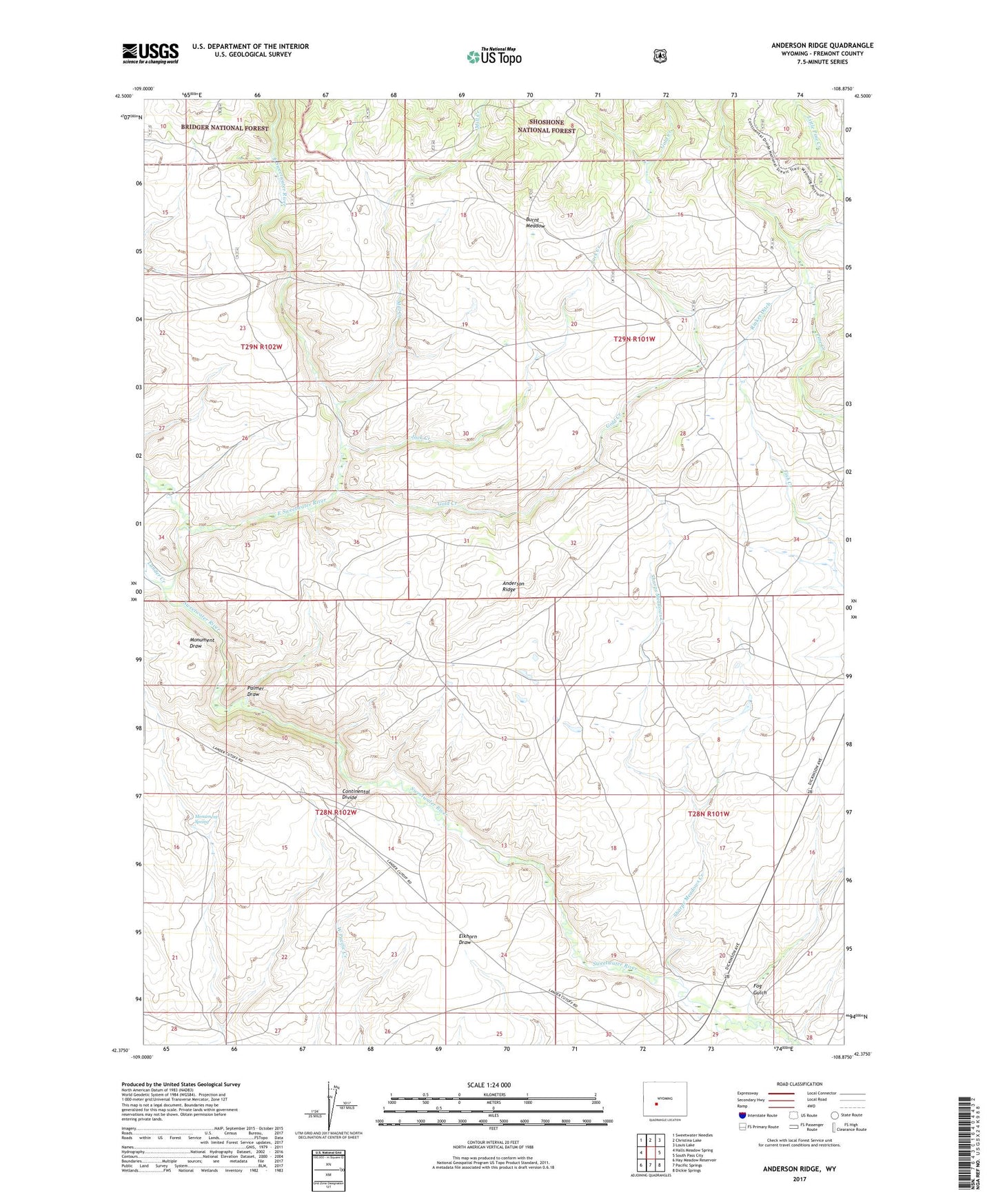 Anderson Ridge Wyoming US Topo Map Image