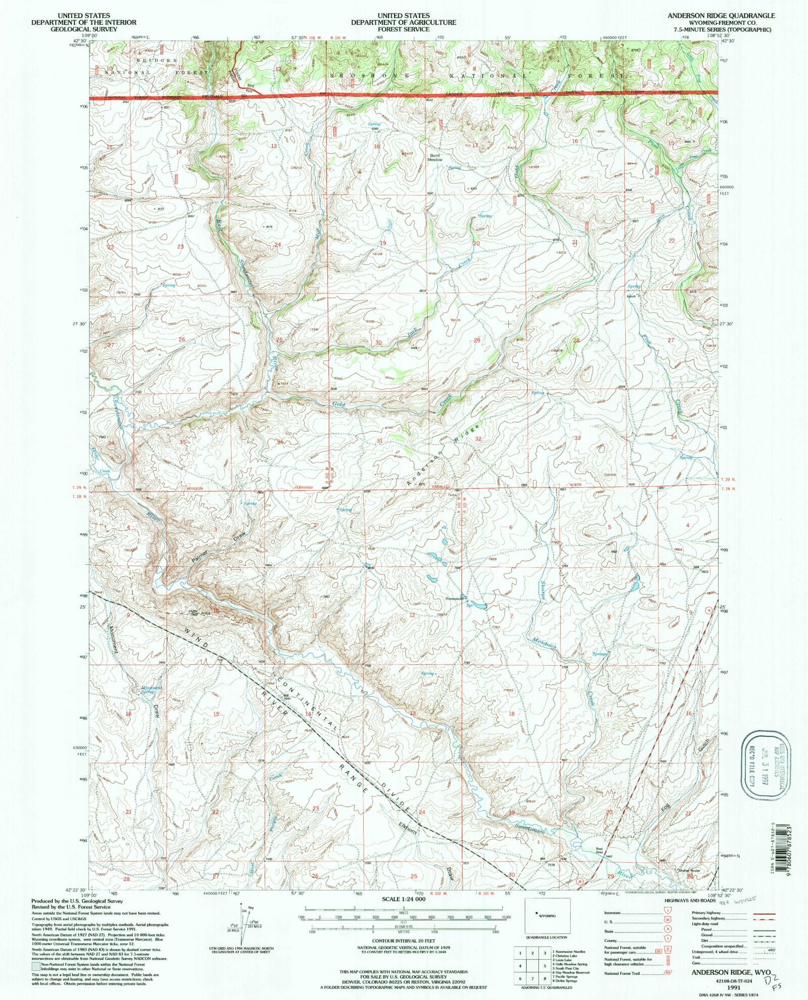 Classic USGS Anderson Ridge Wyoming 7.5'x7.5' Topo Map – MyTopo Map Store