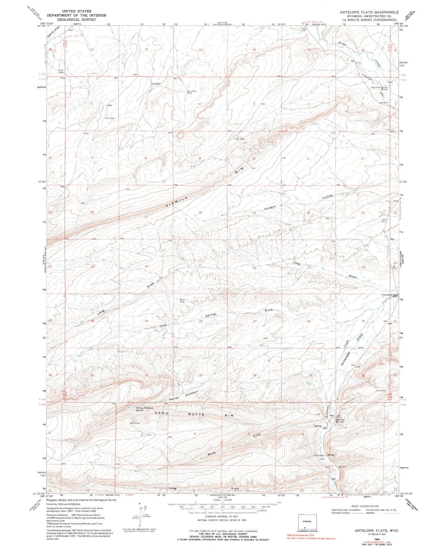 Classic USGS Antelope Flats Wyoming 7.5'x7.5' Topo Map Image