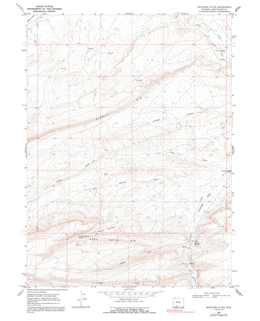 Classic USGS Antelope Flats Wyoming 7.5'x7.5' Topo Map Image