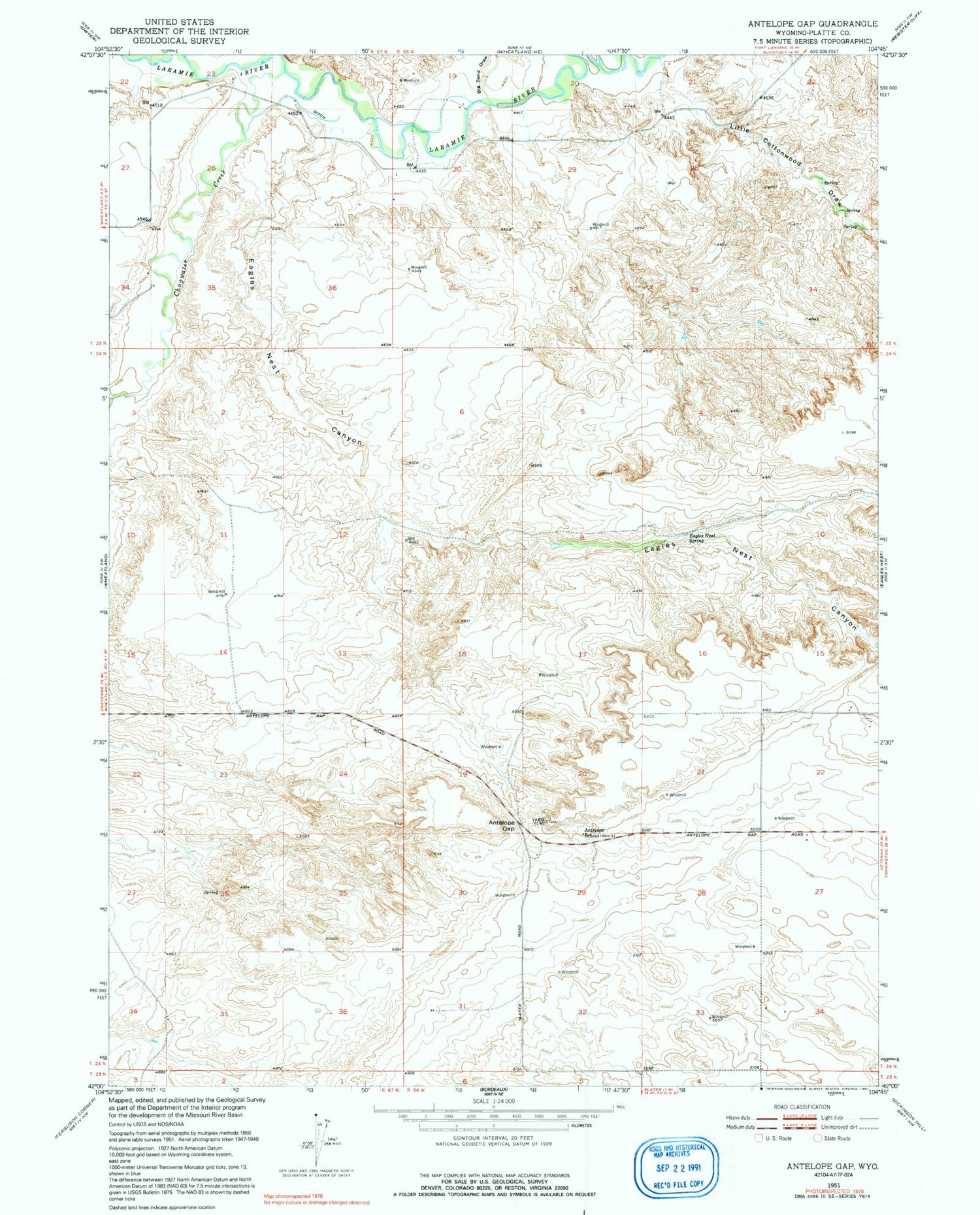 Classic USGS Antelope Gap Wyoming 7.5'x7.5' Topo Map Image