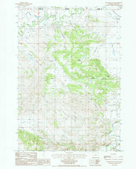 Classic USGS Antelope Gulch Wyoming 7.5'x7.5' Topo Map Image