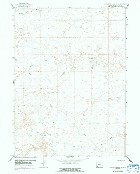 Classic USGS Antelope Knoll NE Wyoming 7.5'x7.5' Topo Map Image