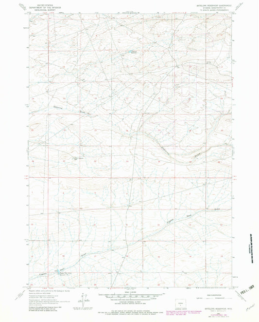 Classic USGS Antelope Reservoir Wyoming 7.5'x7.5' Topo Map Image