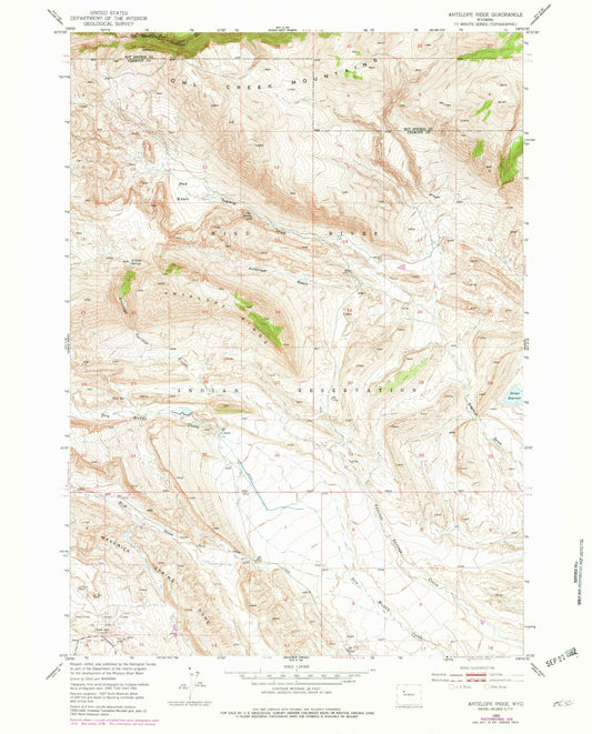 Classic USGS Antelope Ridge Wyoming 7.5'x7.5' Topo Map Image