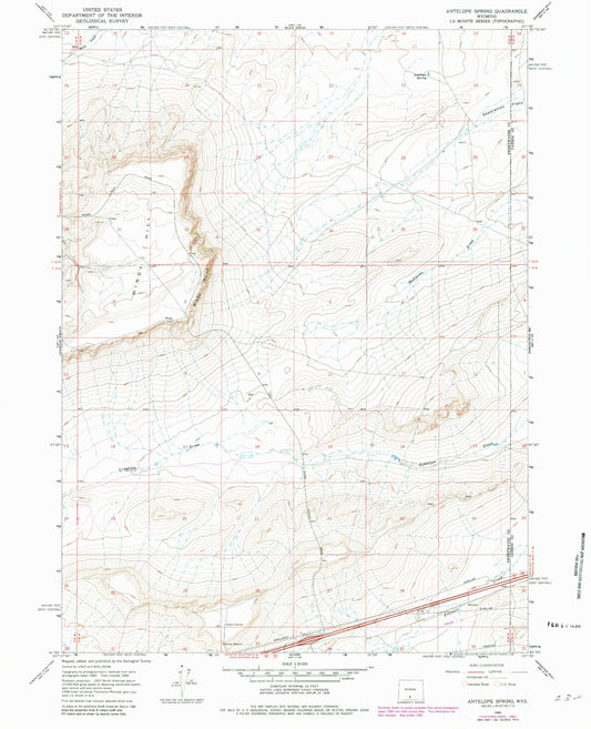 Classic USGS Antelope Spring Wyoming 7.5'x7.5' Topo Map Image