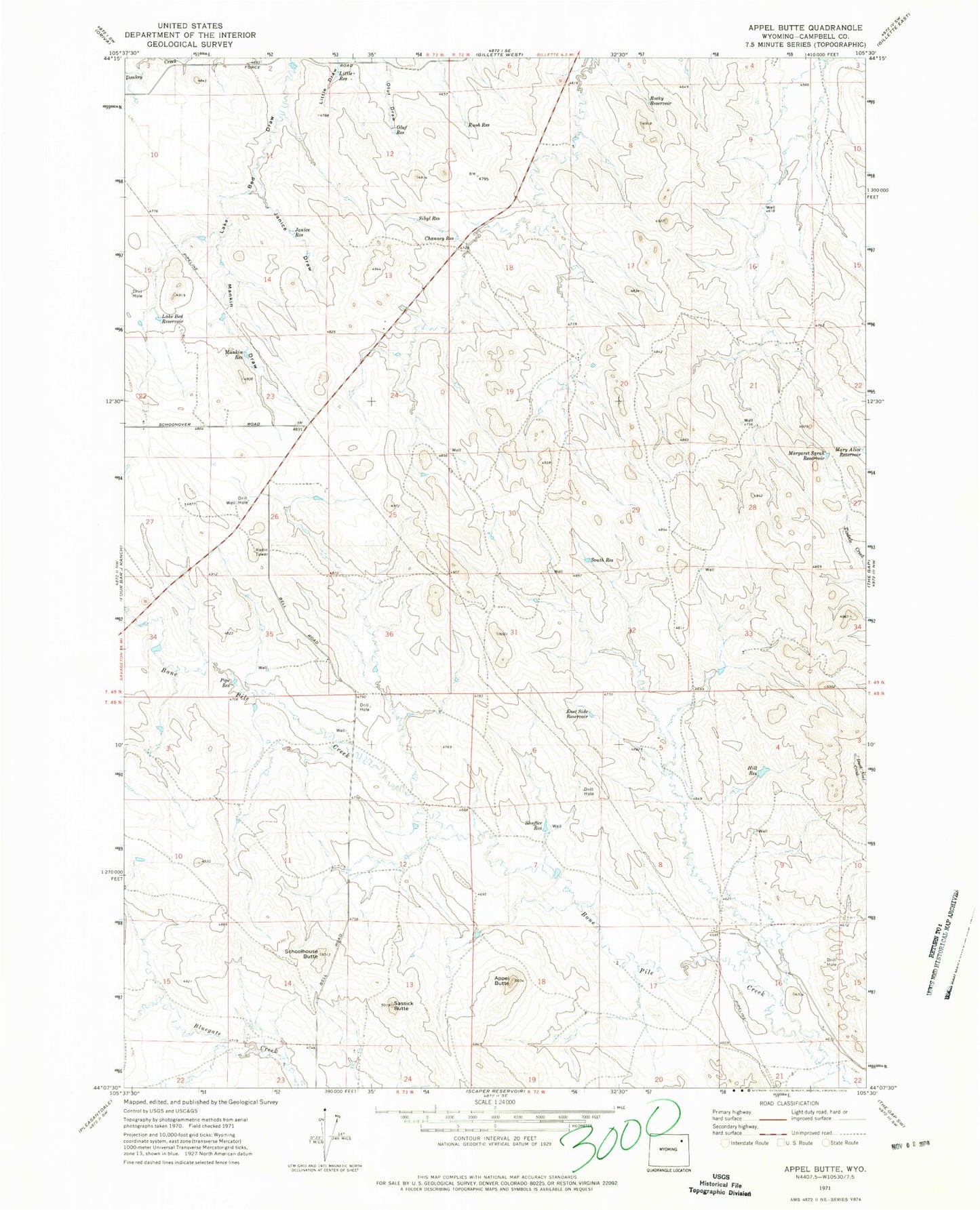 Classic USGS Appel Butte Wyoming 7.5'x7.5' Topo Map Image