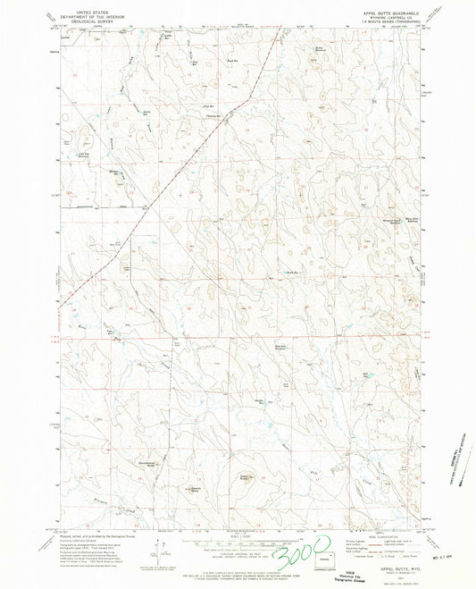 Classic USGS Appel Butte Wyoming 7.5'x7.5' Topo Map Image