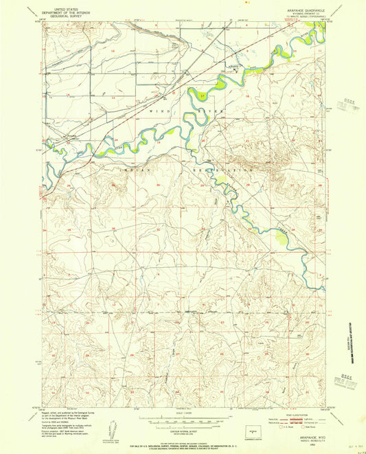 Classic USGS Arapahoe Wyoming 7.5'x7.5' Topo Map Image