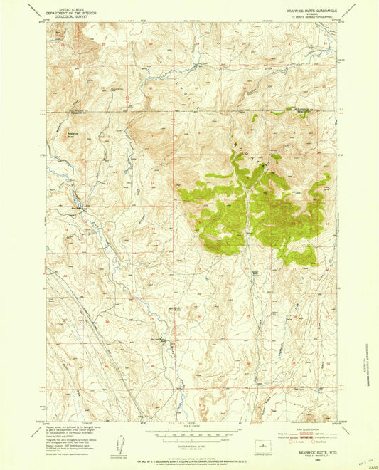 Classic USGS Arapahoe Butte Wyoming 7.5'x7.5' Topo Map Image