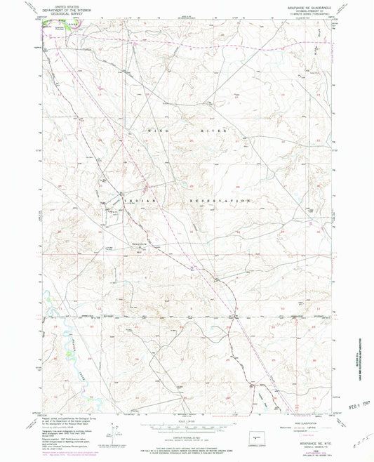 Classic USGS Arapahoe NE Wyoming 7.5'x7.5' Topo Map Image
