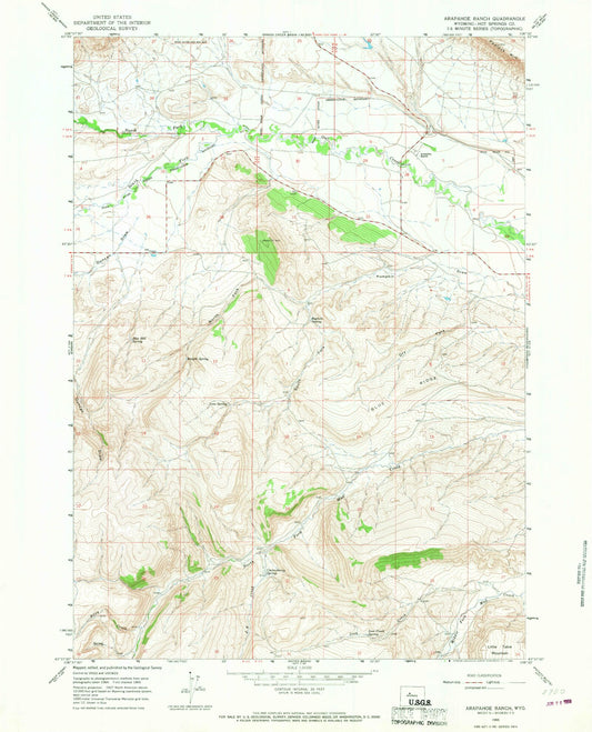 Classic USGS Arapahoe Ranch Wyoming 7.5'x7.5' Topo Map Image