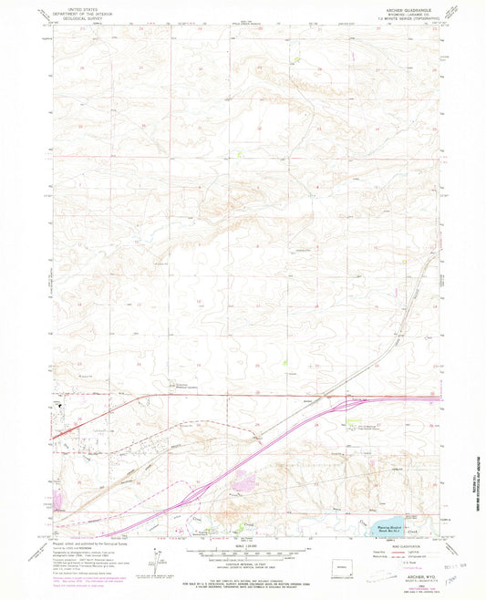 Classic USGS Archer Wyoming 7.5'x7.5' Topo Map Image