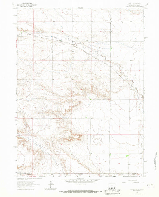 Classic USGS Arcola Wyoming 7.5'x7.5' Topo Map Image