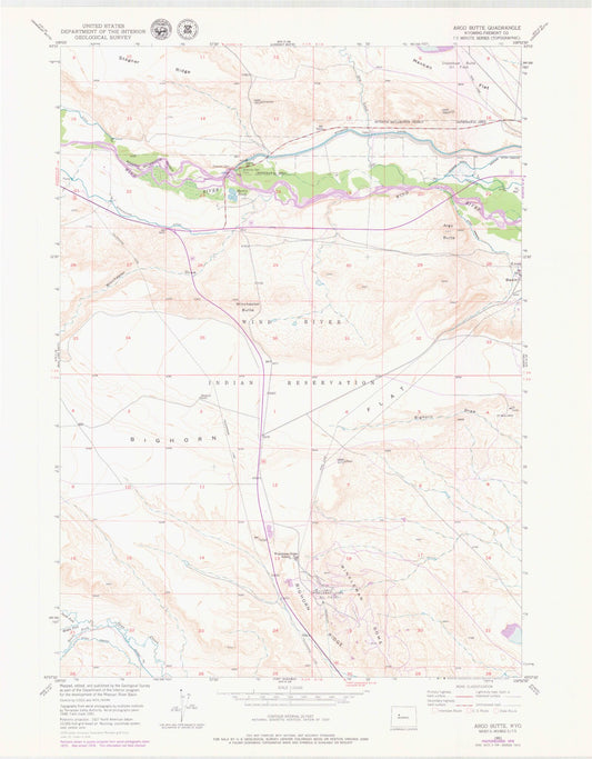 Classic USGS Argo Butte Wyoming 7.5'x7.5' Topo Map Image