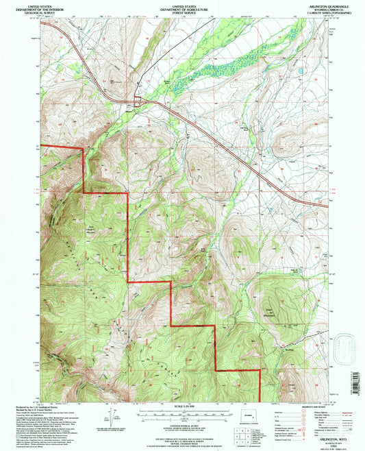 Classic USGS Arlington Wyoming 7.5'x7.5' Topo Map Image