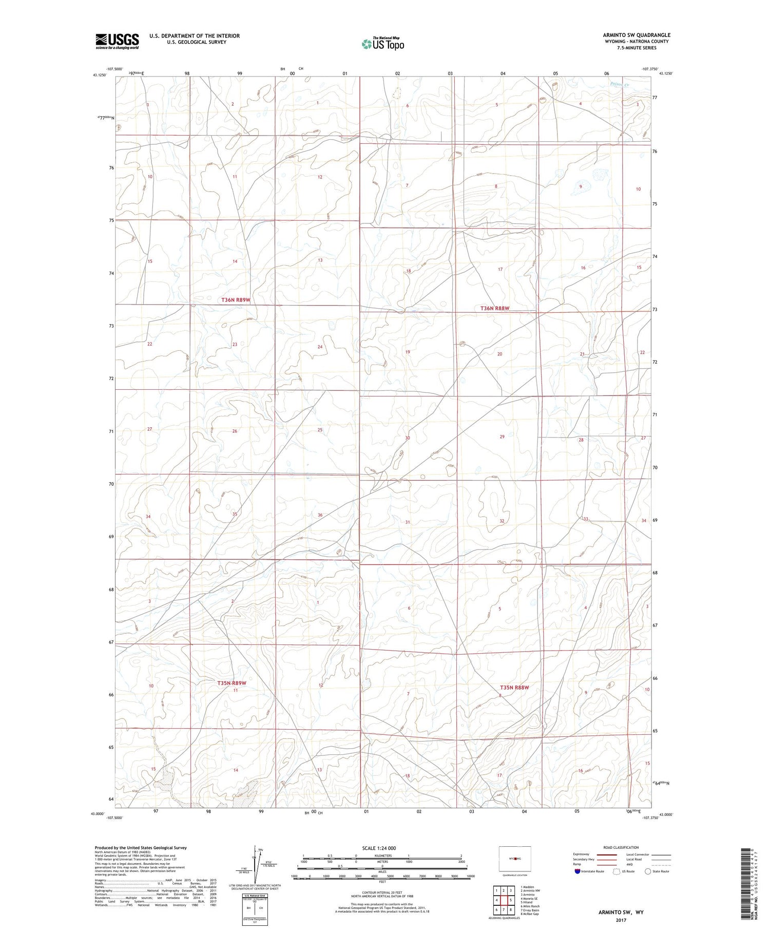 Arminto SW Wyoming US Topo Map Image