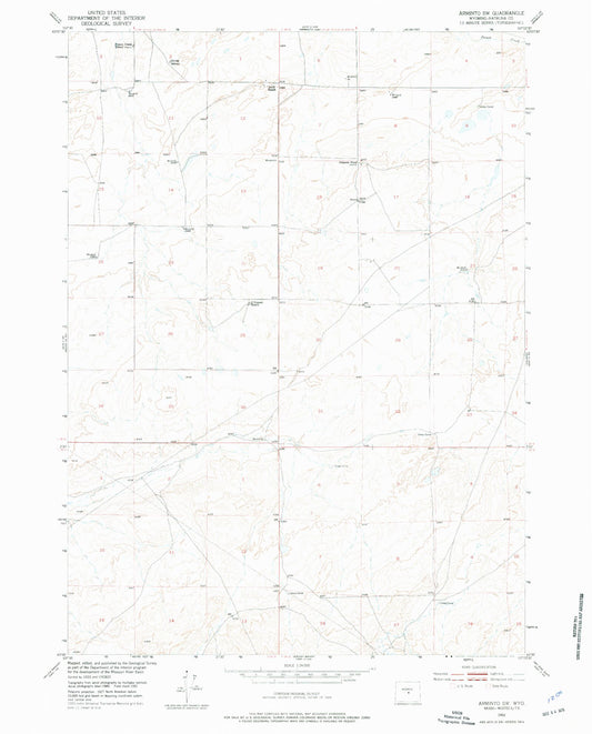 Classic USGS Arminto SW Wyoming 7.5'x7.5' Topo Map Image