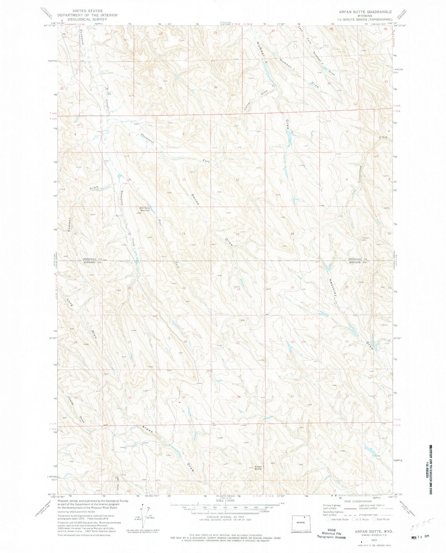 Classic USGS Arpan Butte Wyoming 7.5'x7.5' Topo Map Image