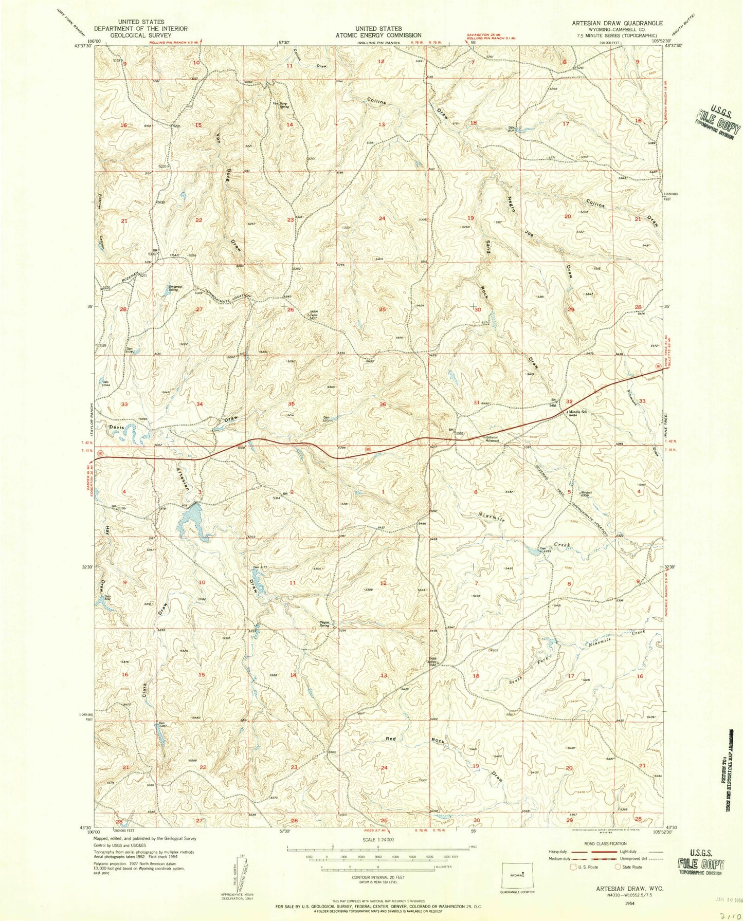 Classic USGS Artesian Draw Wyoming 7.5'x7.5' Topo Map Image