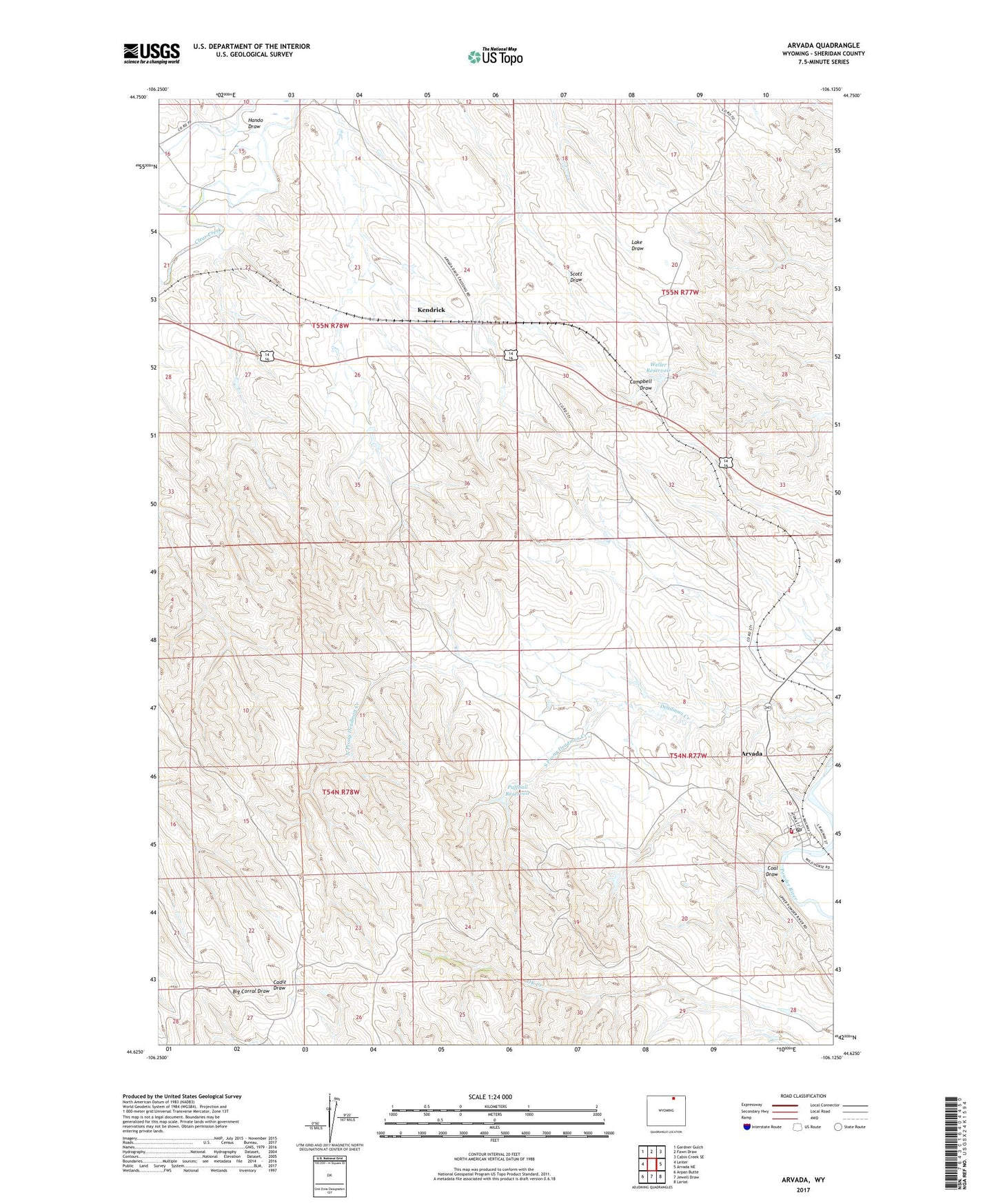 Arvada Wyoming US Topo Map Image