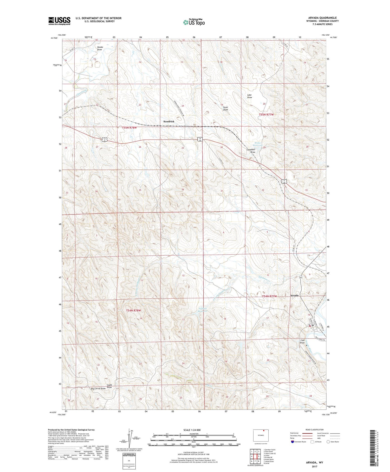 Arvada Wyoming US Topo Map Image
