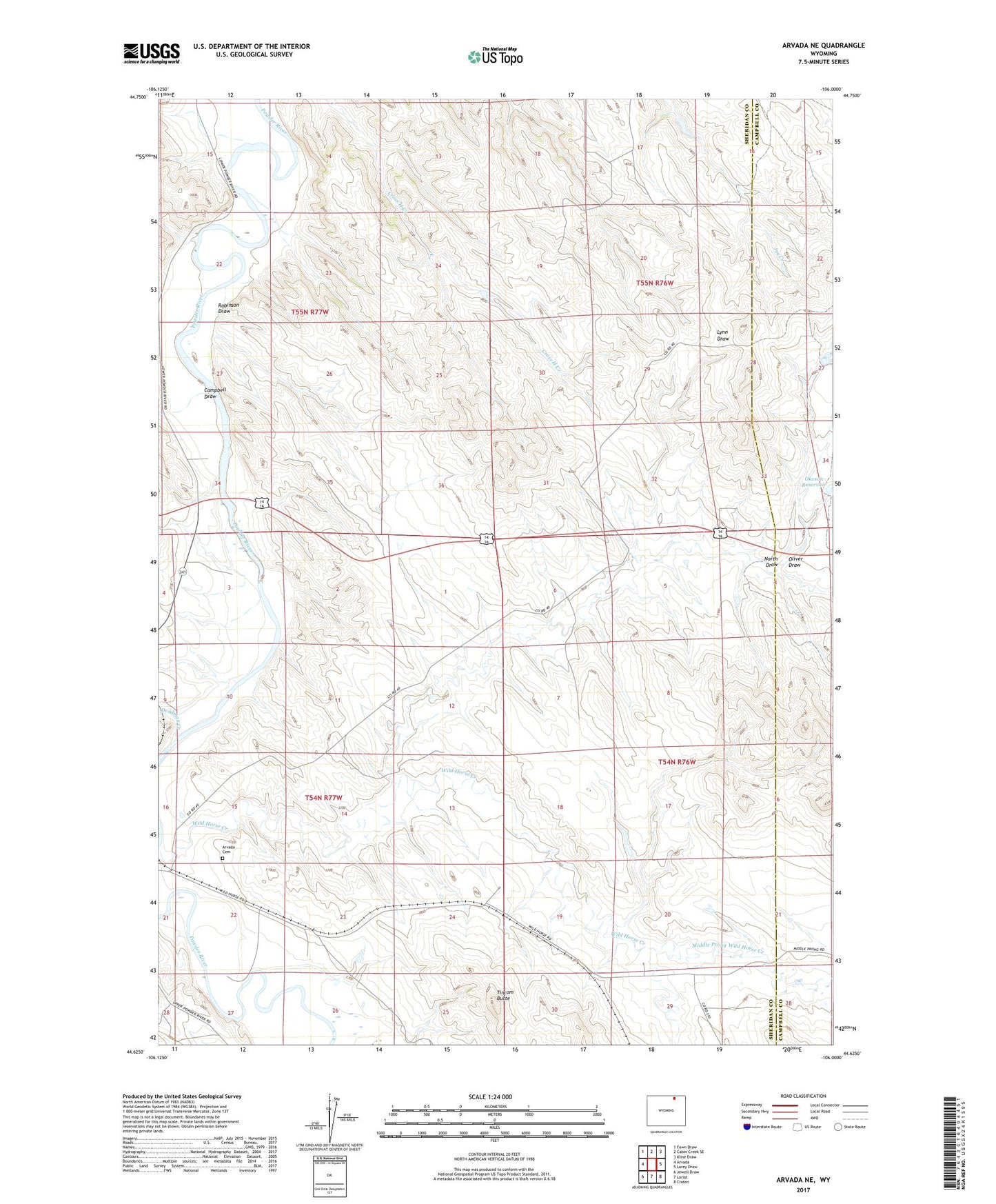 Arvada NE Wyoming US Topo Map Image