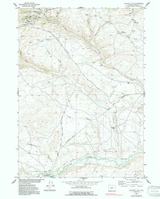 Classic USGS Atlantic City Wyoming 7.5'x7.5' Topo Map Image